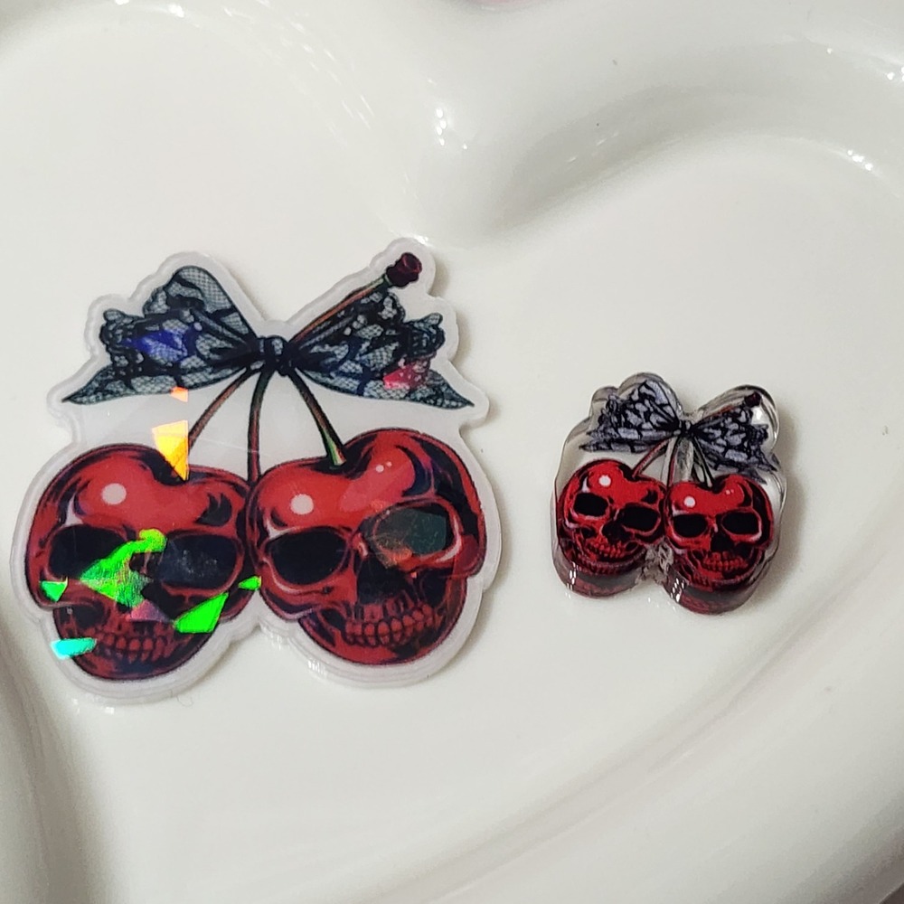 Cherry Skulls Flatback Focal Bead Flats Bow Keychain Beaded Pen Crafts Bag Clip